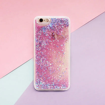 Love Heart &amp; Stars Glitter Phone Case for iPhone 15, 14, 13, 12, 11 Pro Max, XS, XR, 7, 8  – Dynamic Liquid Quicksand Back Cover