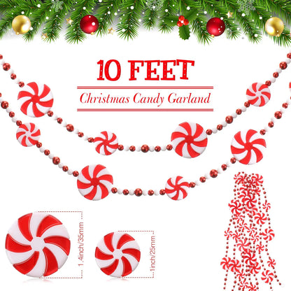 Christmas Candy Garland – 10 Feet Peppermint & Crystal Candy Decorations for Christmas Tree & Holiday Decor