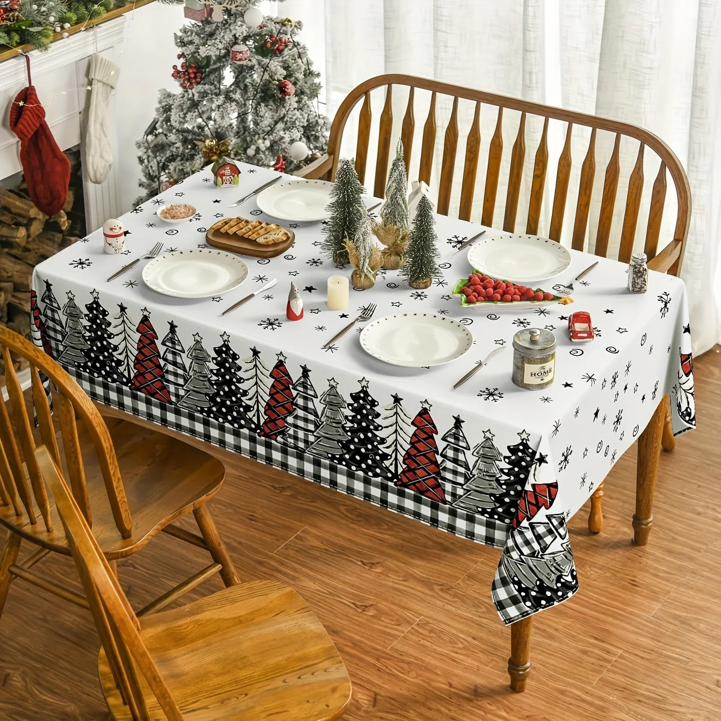 Merry Christmas Buffalo Plaid Tablecloth: Waterproof Rectangular Table Cover for Dining & Party c