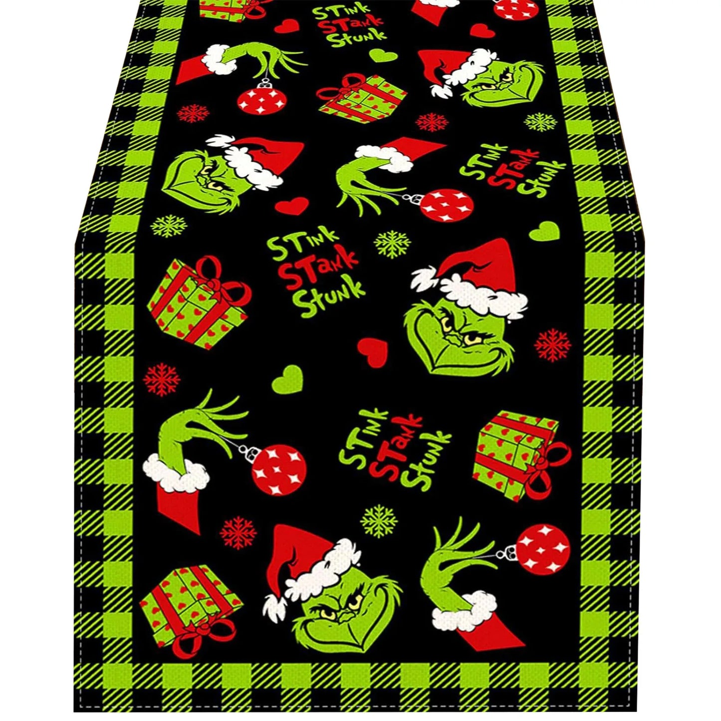 Grinch Theme Plaid Christmas Trees  Table Runner: Festive Holiday Décor for Kitchen and Dining Table