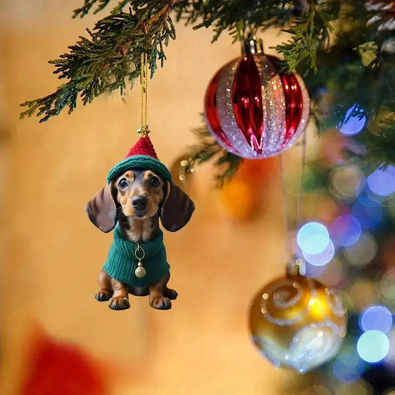 Christmas Cute Dog Tree Pendant – Adorable Holiday Car & Home Hanging Ornament for Window, Backpack, or Tree Décor