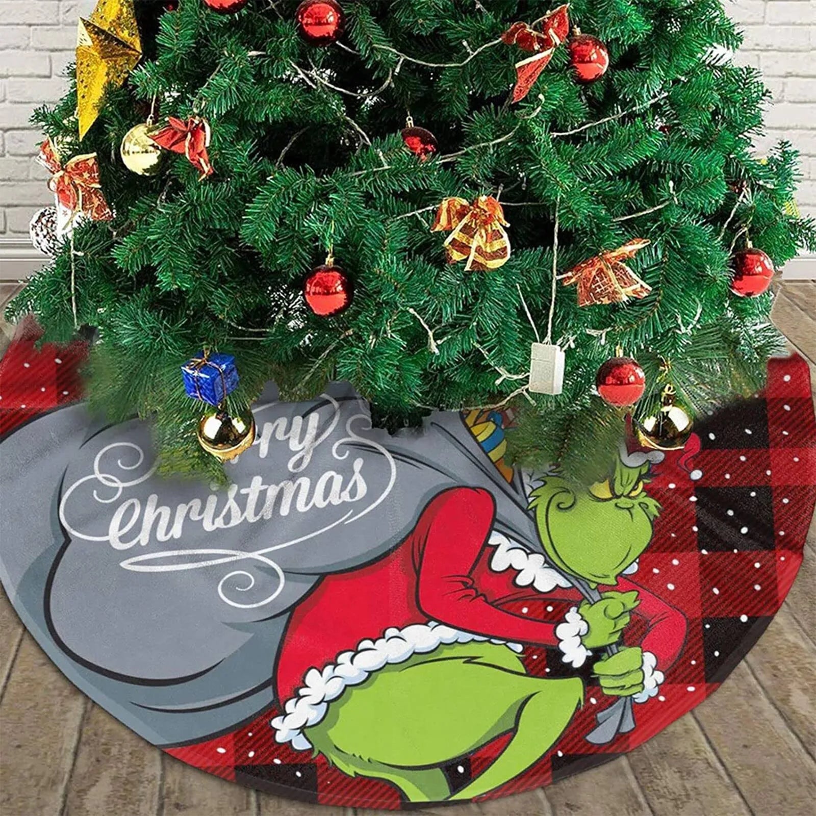  Merry Christmas Tree Skirt – Red & Green Soft Holiday Decoration, Perfect