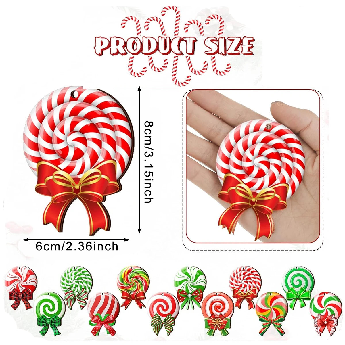 24PCS Christmas Lollipop Ornaments: Hanging Candy Pendants for Xmas Tree, Holiday Décor, and Party Supplies