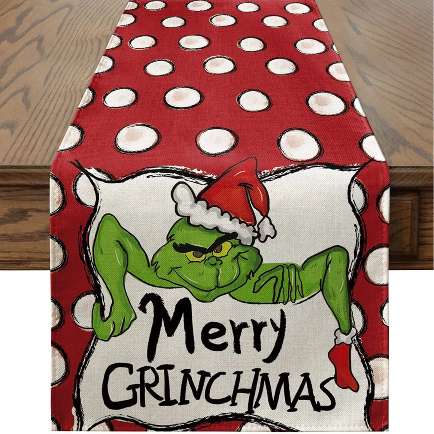 Grinch Theme Plaid Christmas Trees  Table Runner: Festive Holiday Décor for Kitchen and Dining Table