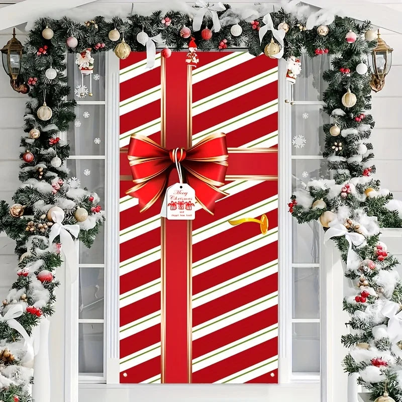 Red Christmas Door Cover Decoration – Holiday Gift Box Bow for Indoor & Outdoor Festive Home Decor 1