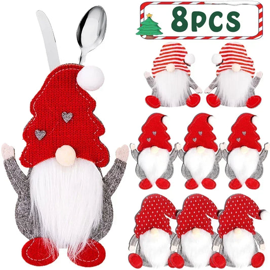 Christmas Santa Cutlery Holders – 1/4 Pcs Holiday Knife & Fork Pocket Bags for Tableware – Festive Table Decor for Home & New Year