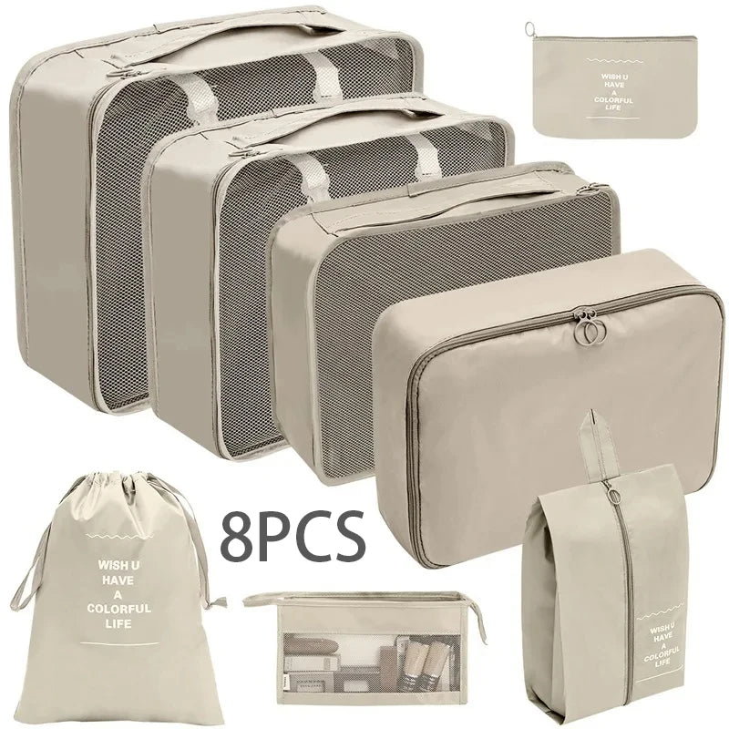 8/10-Piece Travel Storage Bag Set - Large Capacity Toiletries, Cosmetics, and Clothing Organizers for Efficient Packing