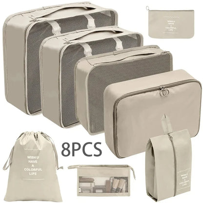 8/10-Piece Travel Storage Bag Set - Large Capacity Toiletries, Cosmetics, and Clothing Organizers for Efficient Packing