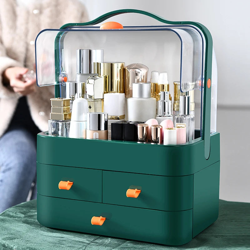 GlowUK™ Cosmetics Receiving Box with Drawer – Dust-Proof Desktop Organiser for Skincare & Makeup