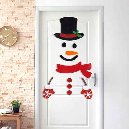 Christmas Door & Window Stickers – Festive Elk, Snowman, Santa Claus Felt Decals for Holiday Home Decor