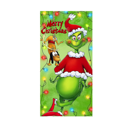 Christmas Door Curtain Banner: Santa Claus & Puppy Outdoor Decoration for Holiday Festivities and Photo Backdrops