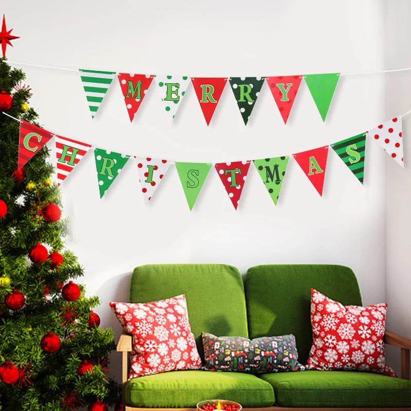 Merry Christmas Triangle Bunting Banner – Festive Home & Party Décor