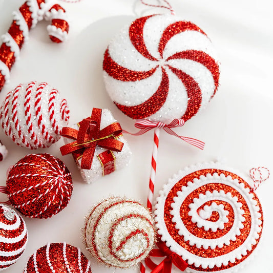 Red and White Candy Cane Lollipop Ornaments: Christmas Tree Hanging Decorations for Holiday and New Year 2025