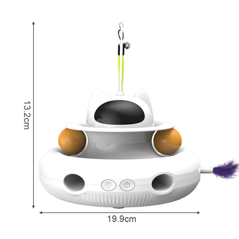 4-in-1 Interactive Cat Toy: USB-Charging Smart Turntable with Teaser Stick, Ball Chase, Feather Catcher & LED Light for Active Play & Training