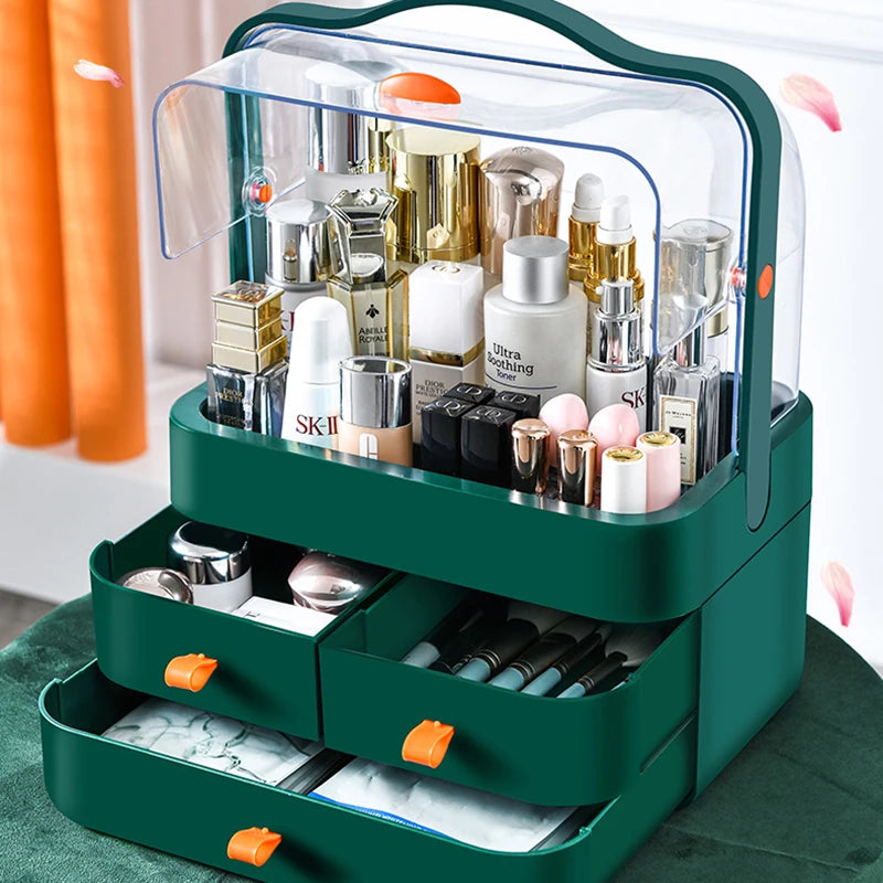 GlowUK™ Cosmetics Receiving Box with Drawer – Dust-Proof Desktop Organiser for Skincare & Makeup