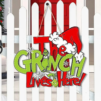 Wooden Christmas Hanging Sign: Santa Hat & Elves Door Decoration for Holiday Parties, New Year Home Décor