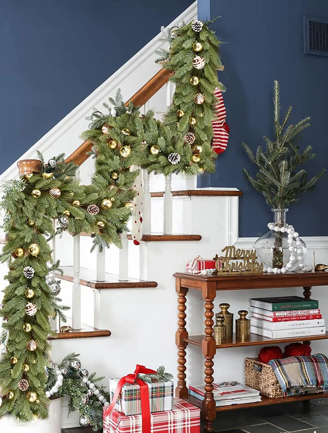 Christmas Garland with Artificial Pine Needles and Pinecones – Rattan Wreath for Table, Staircase, and Home Décor