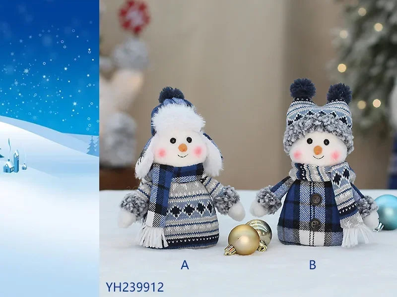 New Snowman Figure Christmas Decoration – Blue Cloth Ski Snowman Plush Doll for Living Room & Bedroom