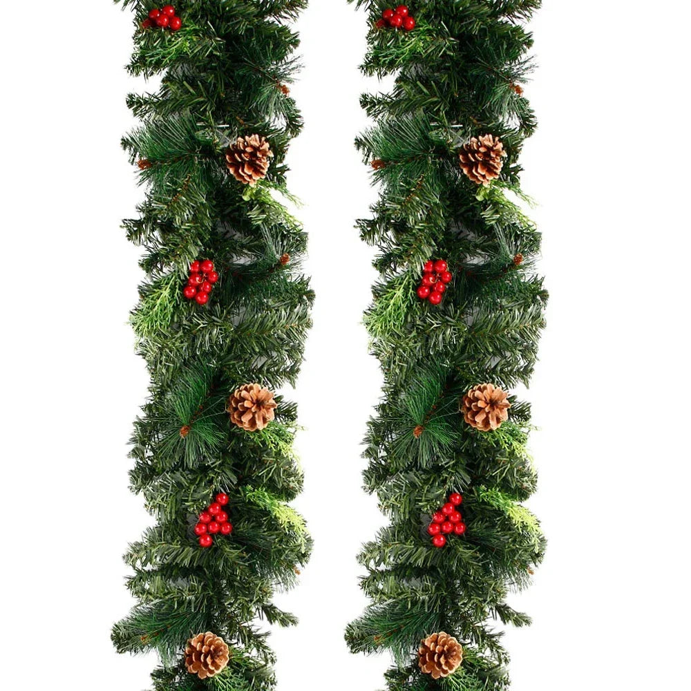 Christmas LED Rattan Wreath with Pine Cones & Red Berries – Artificial Xmas Garland for Tree, Door & Banner Decoration