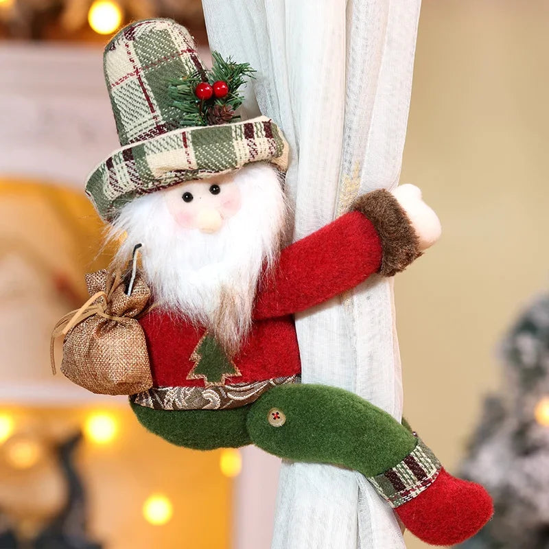 Plaid Hat Forest Santa Claus & Friends Curtain Holdback – Festive Christmas Door and Window Hanging Decor