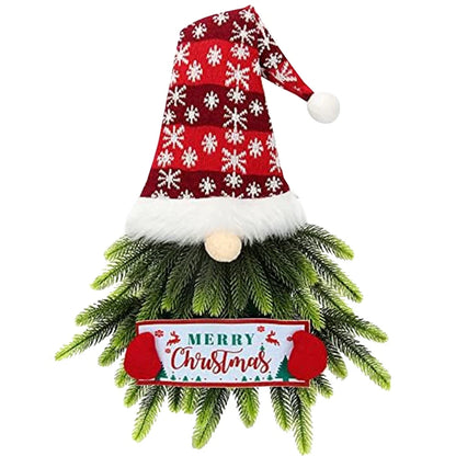 Festive Christmas Wreath with Santa Hanging Sign: Artificial Holiday Décor for Front Door, Windows, and Walls