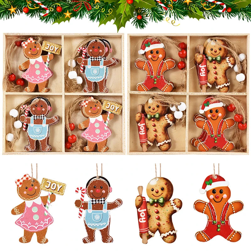 Christmas Wooden Pendants – Gingerbread Man & Gnome Tree Ornaments, 2024 Noel Décor for Home, New Year Gift