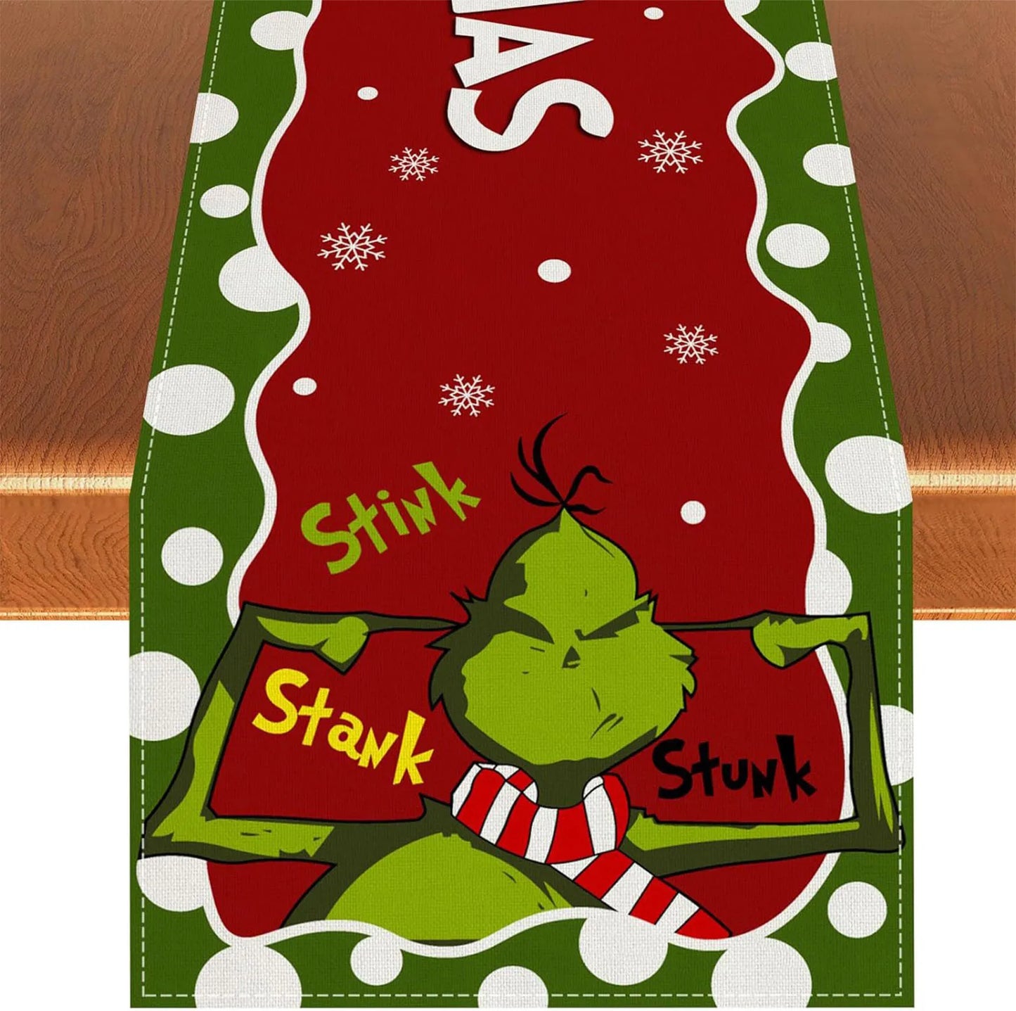 Grinch Theme Plaid Christmas Trees  Table Runner: Festive Holiday Décor for Kitchen and Dining Table