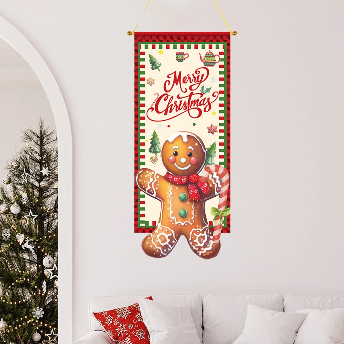 Christmas Gingerbread Man Hanging Flag Navidad Natal Noel Pendant Merry Christmas Decorations For Home 2024 Happy New Year 2025