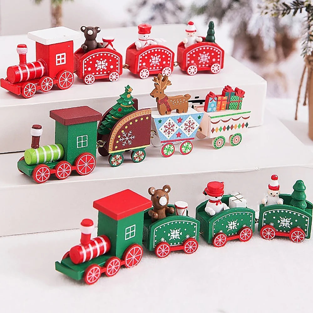 Wooden Train Christmas Ornament – Santa Train Cake Decoration, Festive Table Decor, Kids' Gifts & Party Toy