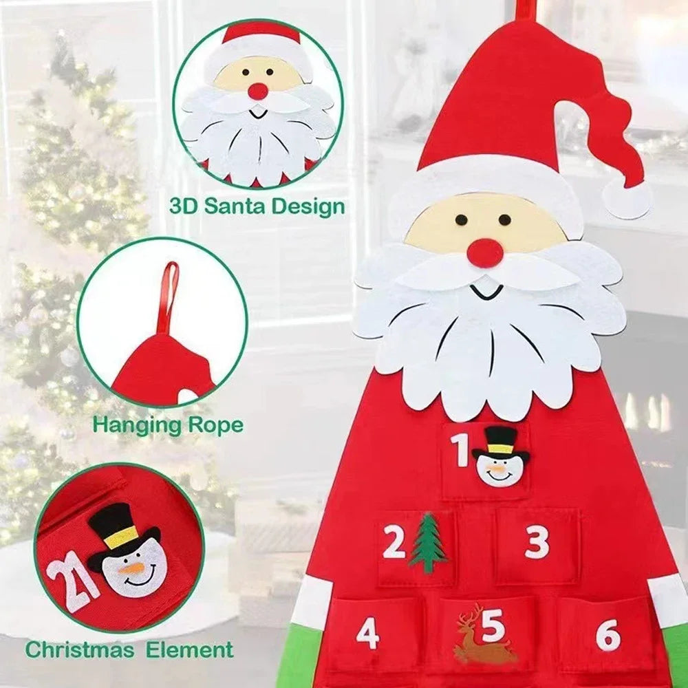 2025 Santa Christmas Countdown Calendar: Non-Woven Holiday Wall Calendar with Digital Christmas Tree for Kids' Gifts & Home Decoration