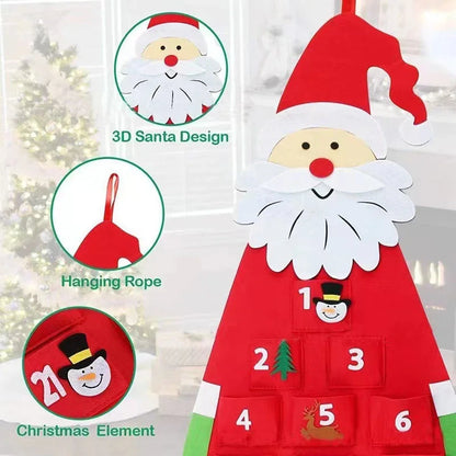 2025 Santa Christmas Countdown Calendar: Non-Woven Holiday Wall Calendar with Digital Christmas Tree for Kids' Gifts & Home Decoration