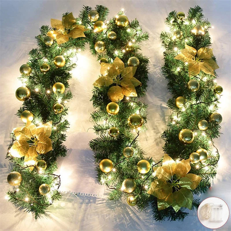 2.7m Christmas LED Rattan Garland Wreath Light – Door Hanging Ornaments for Fireplace and Home Decor