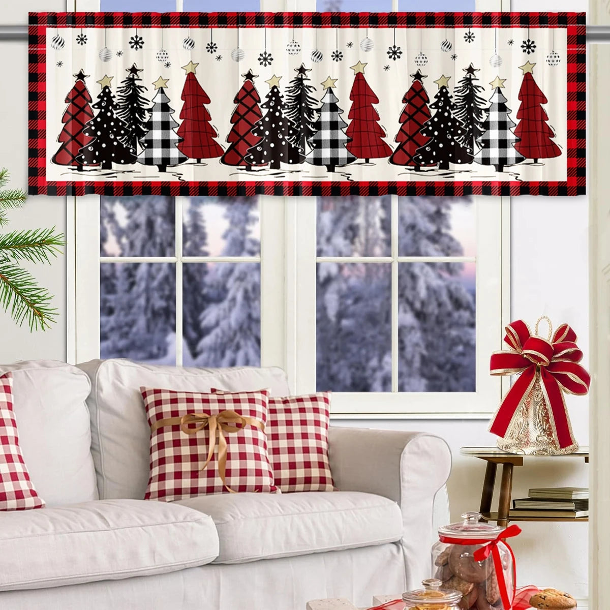 Christmas Tree Short Curtains: Snowman & Holiday Backdrop, Festive Home Decorations for Christmas 2024 & New Year 2025