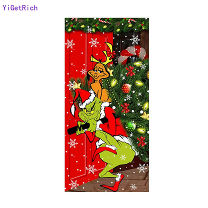 Christmas Door Curtain Banner: Santa Claus & Puppy Outdoor Decoration for Holiday Festivities and Photo Backdrops