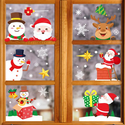 Christmas Window Stickers – Santa, Elk & Snowflake Static Cling Decals for Festive Glass & Wall Décor