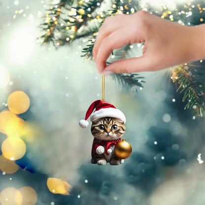 Cartoon Cat Christmas Tree Pendants: 2D Acrylic Hanging Ornaments for Festive Home Décor