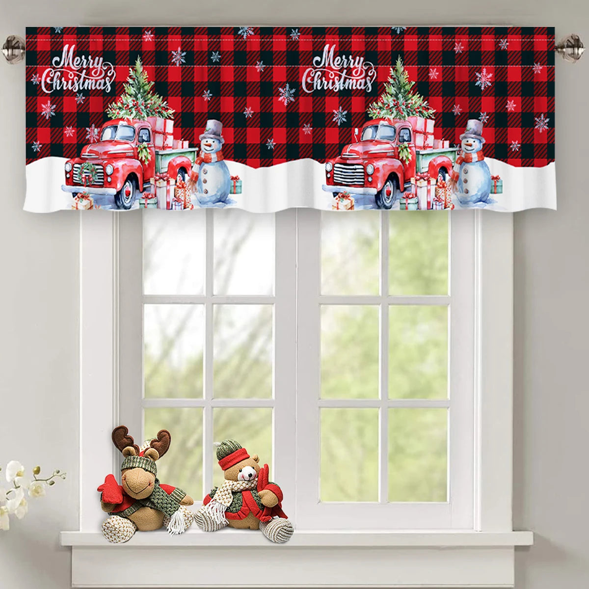 Christmas Tree Short Curtains: Snowman & Holiday Backdrop, Festive Home Decorations for Christmas 2024 & New Year 2025