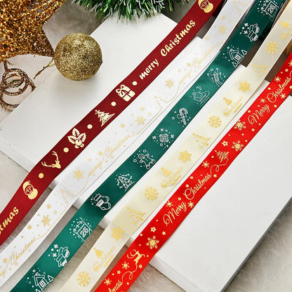 5-Yard Printed Christmas Ribbon – 10mm Festive Polyester Ribbon for DIY Crafts, Gift Wrapping & Holiday Decor