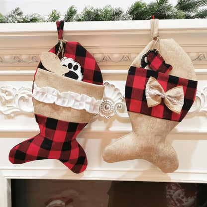 Christmas Pet Socks: Hanging Bone & Fish Tail Décor for Stairs, Handrails, and Fireplaces, Festive Holiday Decoration