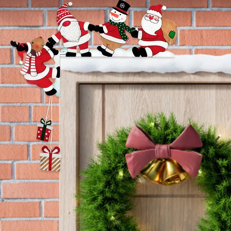 Wood Christmas Door Corner Decor – Santa, Snowman, Reindeer & Letters Frame Sign for Holiday Home Décor