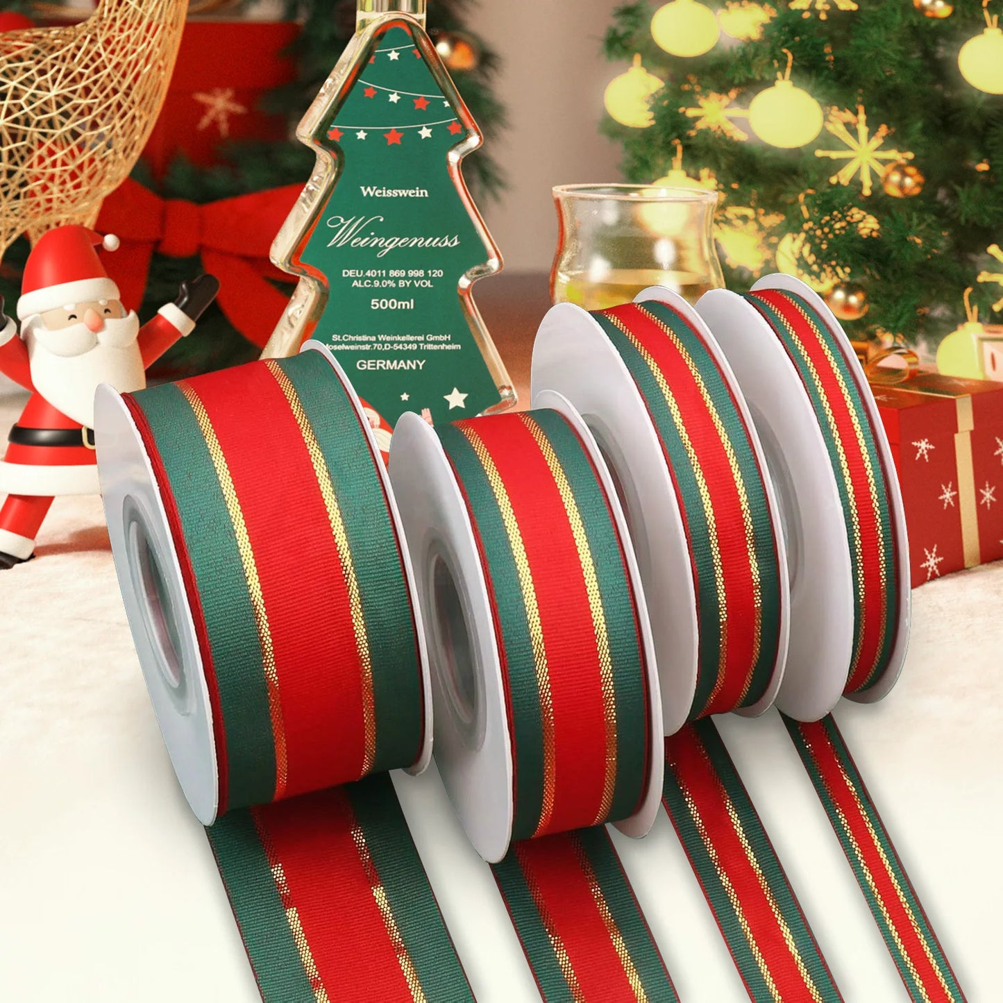 Christmas Red and Green Striped Webbing Ribbon: Festive Gift Packaging & Holiday Decoration