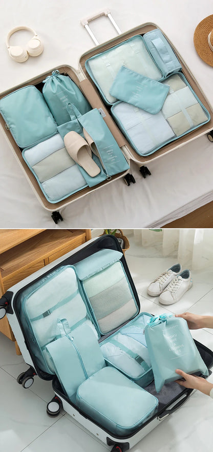 8/10-Piece Travel Storage Bag Set - Large Capacity Toiletries, Cosmetics, and Clothing Organizers for Efficient Packing