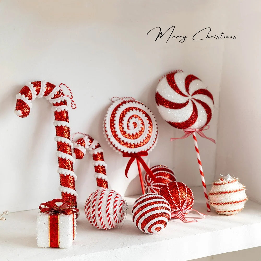 Red and White Candy Cane Lollipop Ornaments: Christmas Tree Hanging Decorations for Holiday and New Year 2025