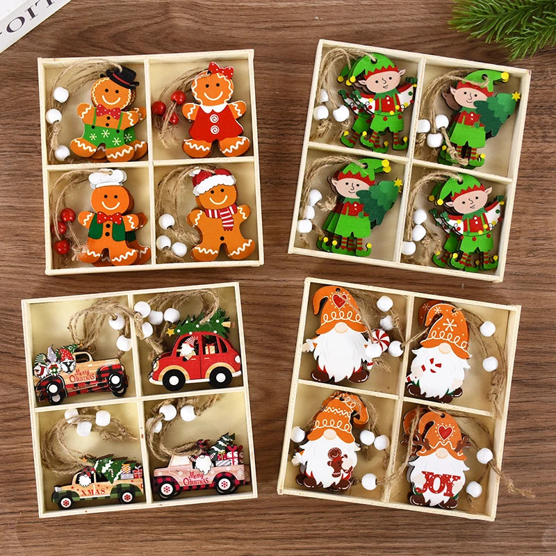 Christmas Wooden Pendants – Gingerbread Man & Gnome Tree Ornaments, 2024 Noel Décor for Home, New Year Gift