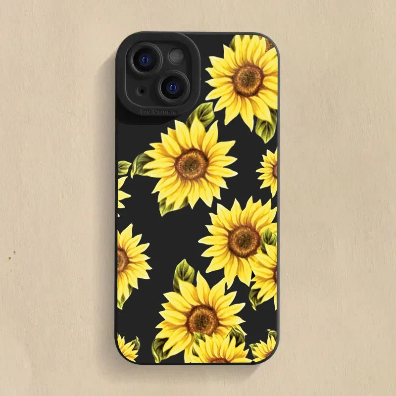 Cute Sunflower Silicone Phone Case for iPhone 13-16 Pro Max- Shockproof Soft Cover