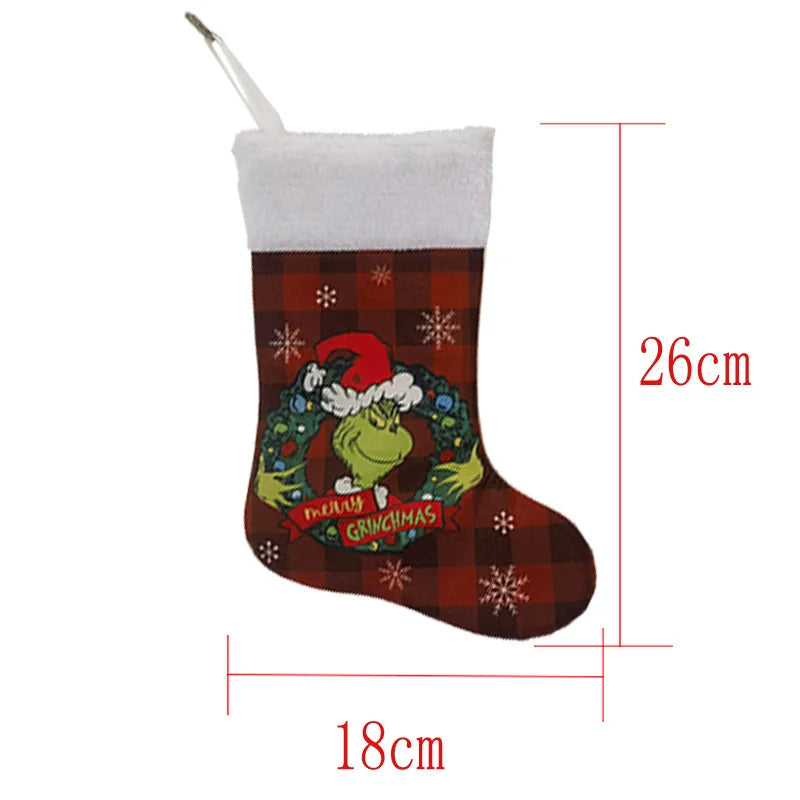 Green Shaggy Christmas Figure Set – Stockings, Tree Skirt, Table Flag & Chair Decorations