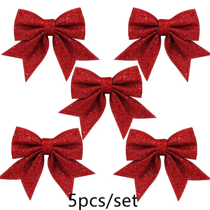 5PCS Glittering 14cm Christmas Bows: Decorative Tree Ornaments for Festive Holiday & Party Décor