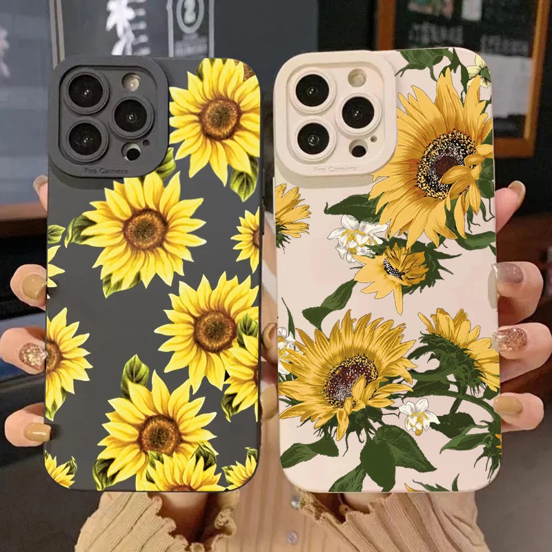 Cute Sunflower Silicone Phone Case for iPhone 13-16 Pro Max- Shockproof Soft Cover