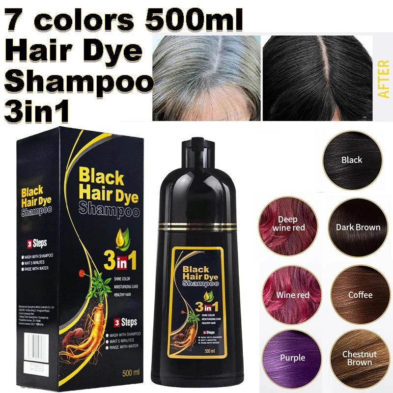 3-in-1 Instant Hair Colouring Shampoo: Herbal Hair Dye for Natural Black, Brunette, and Purple Shades – Quick & Easy Hair Colour for Men & Women