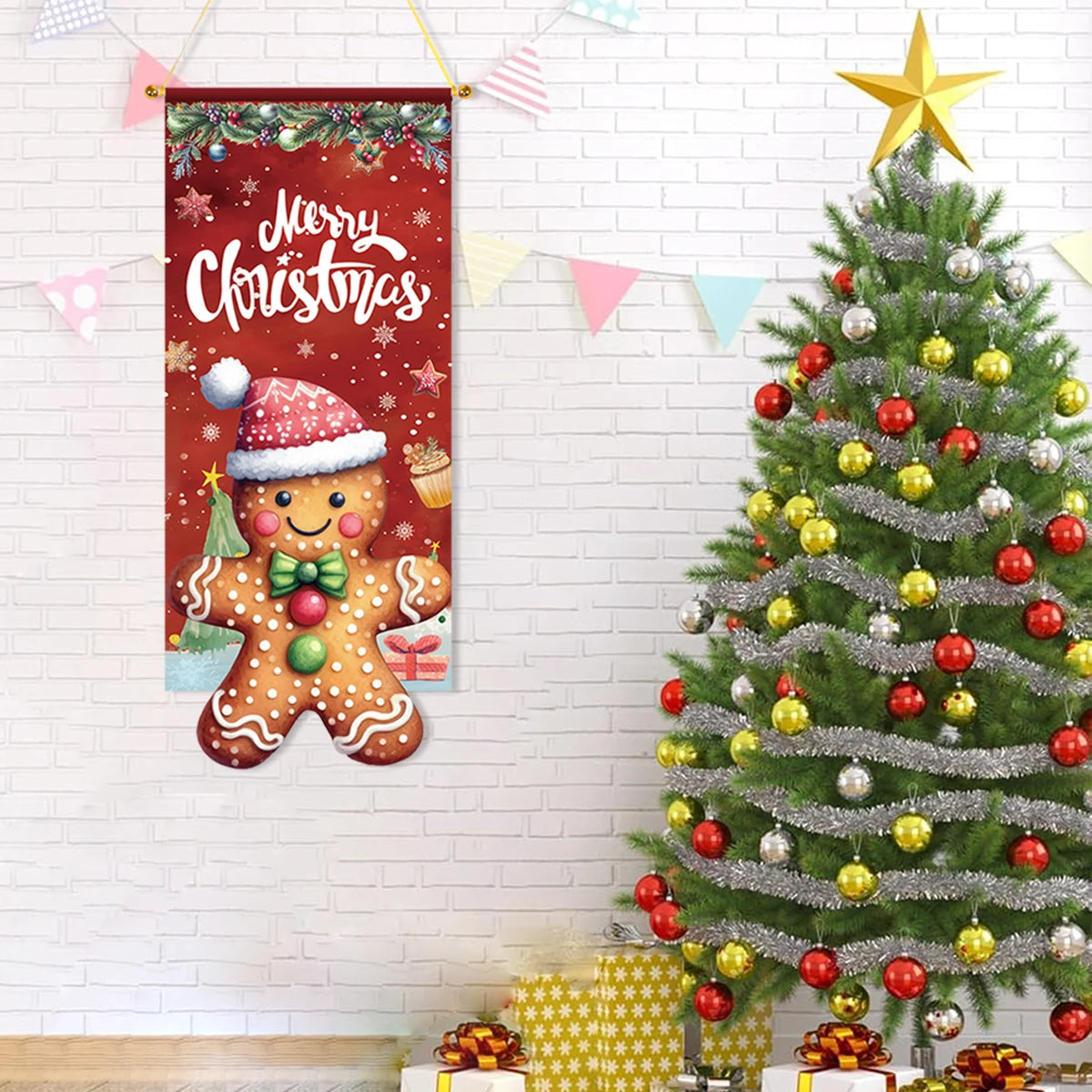 Christmas Gingerbread Man Hanging Flag Navidad Natal Noel Pendant Merry Christmas Decorations For Home 2024 Happy New Year 2025